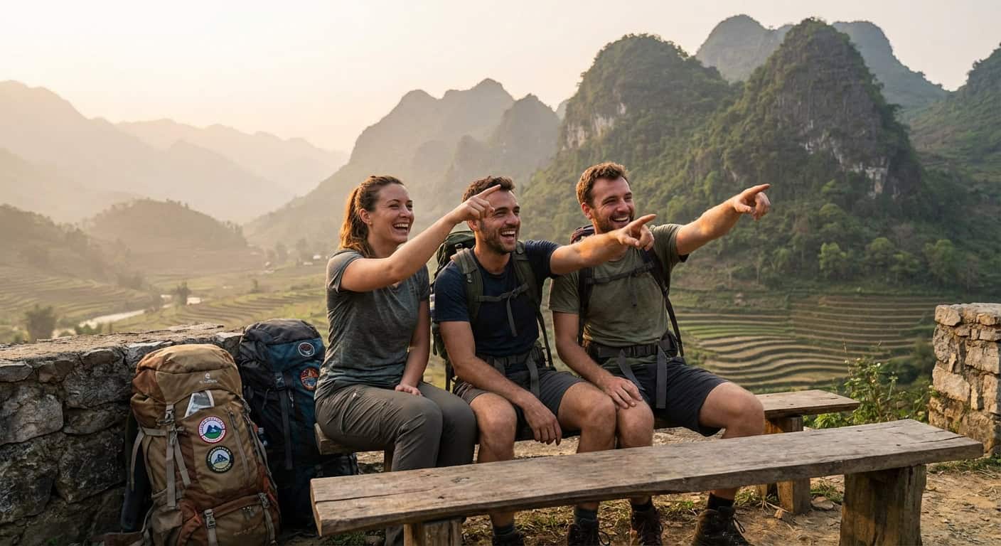 Travel friends at a scenic overlook