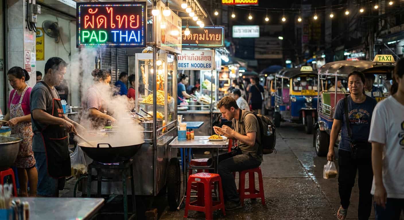 Bangkok street food market at night