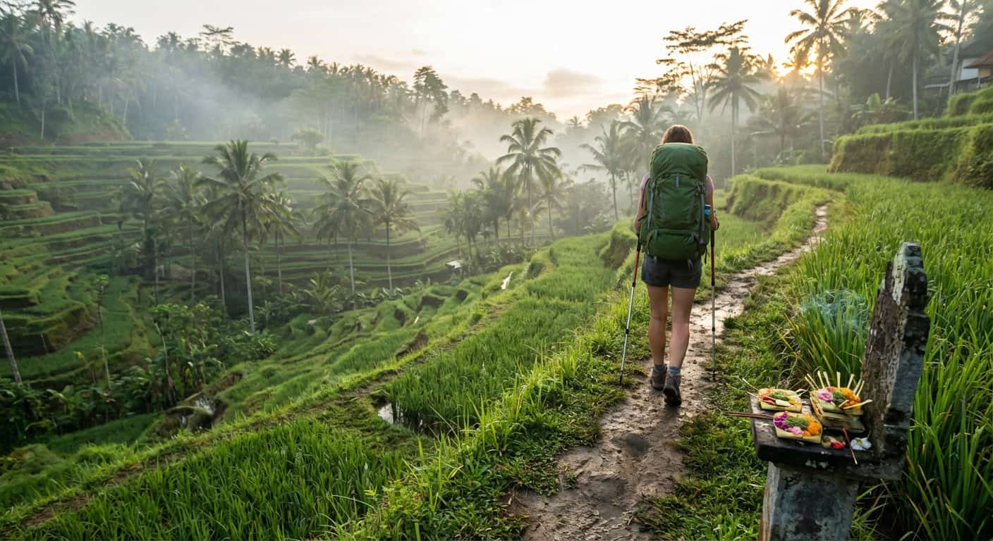 Solo traveler at Bali rice terraces