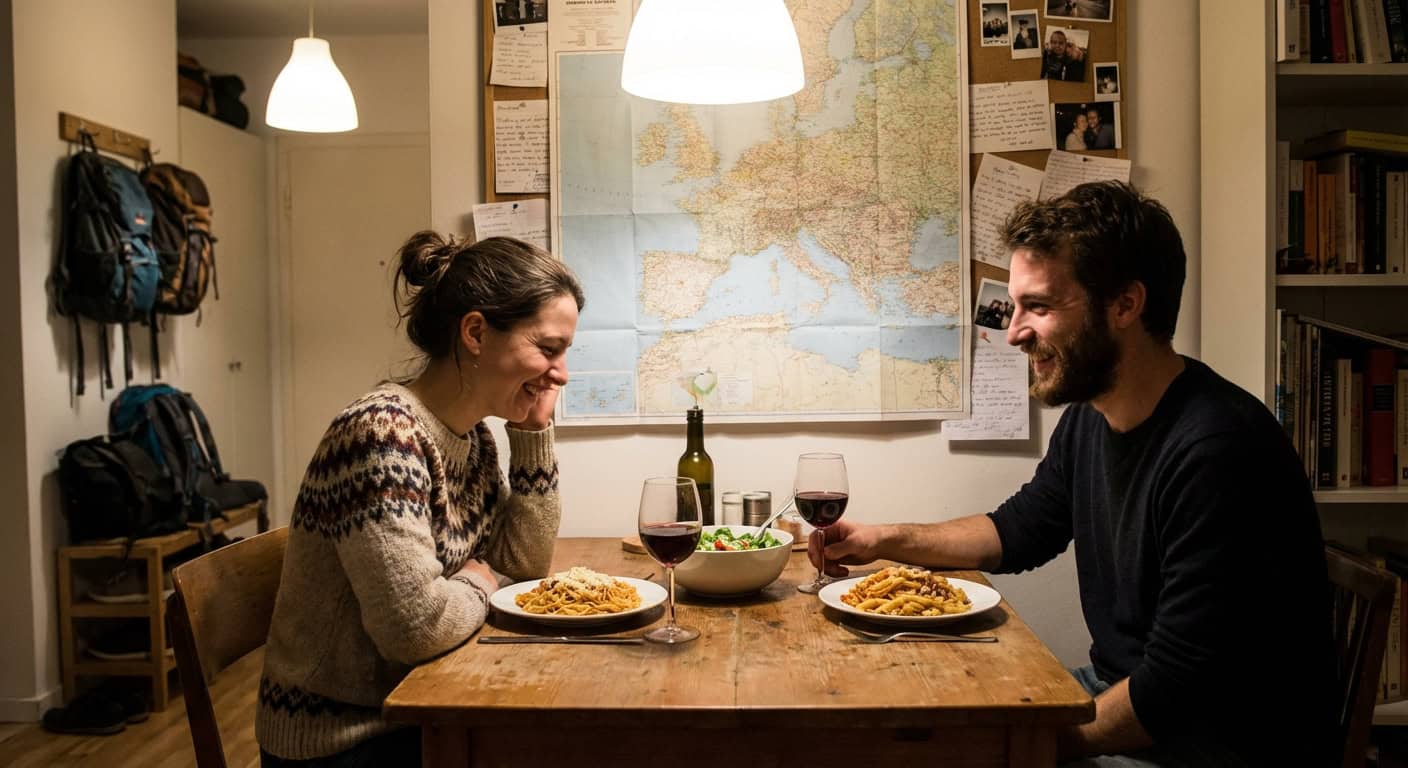 Couchsurfing host and guest sharing meal