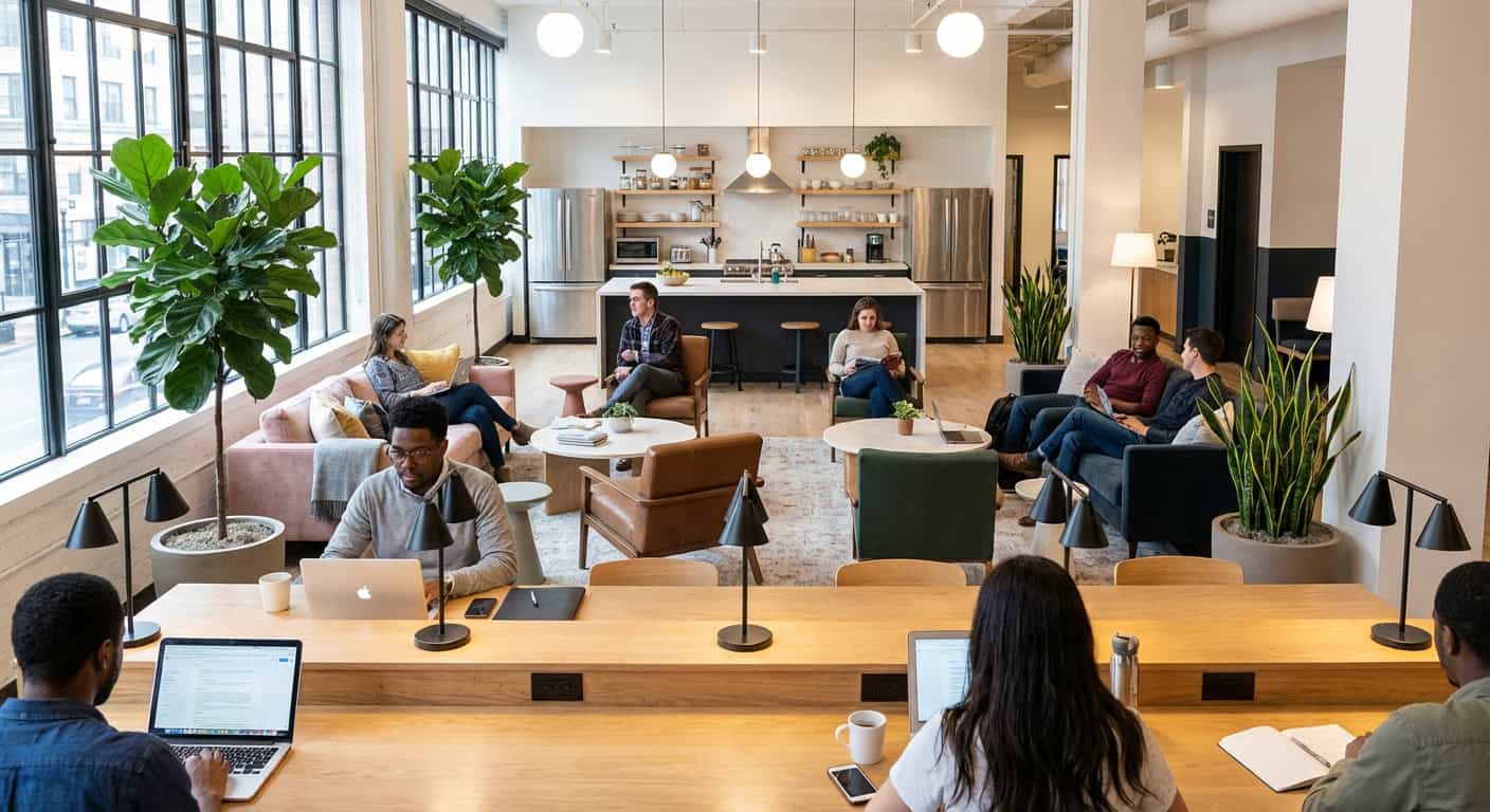 Modern coliving space community area