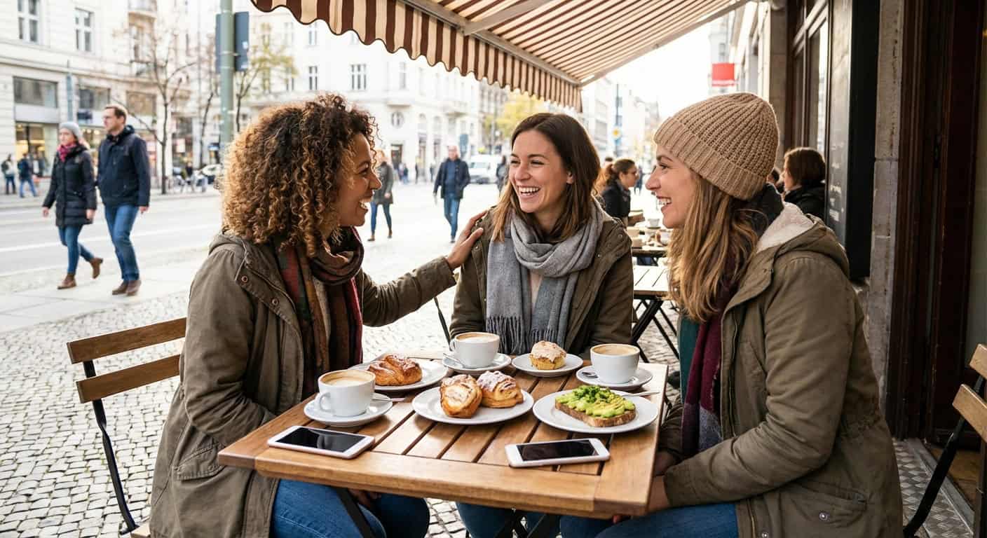 Female travelers at brunch together