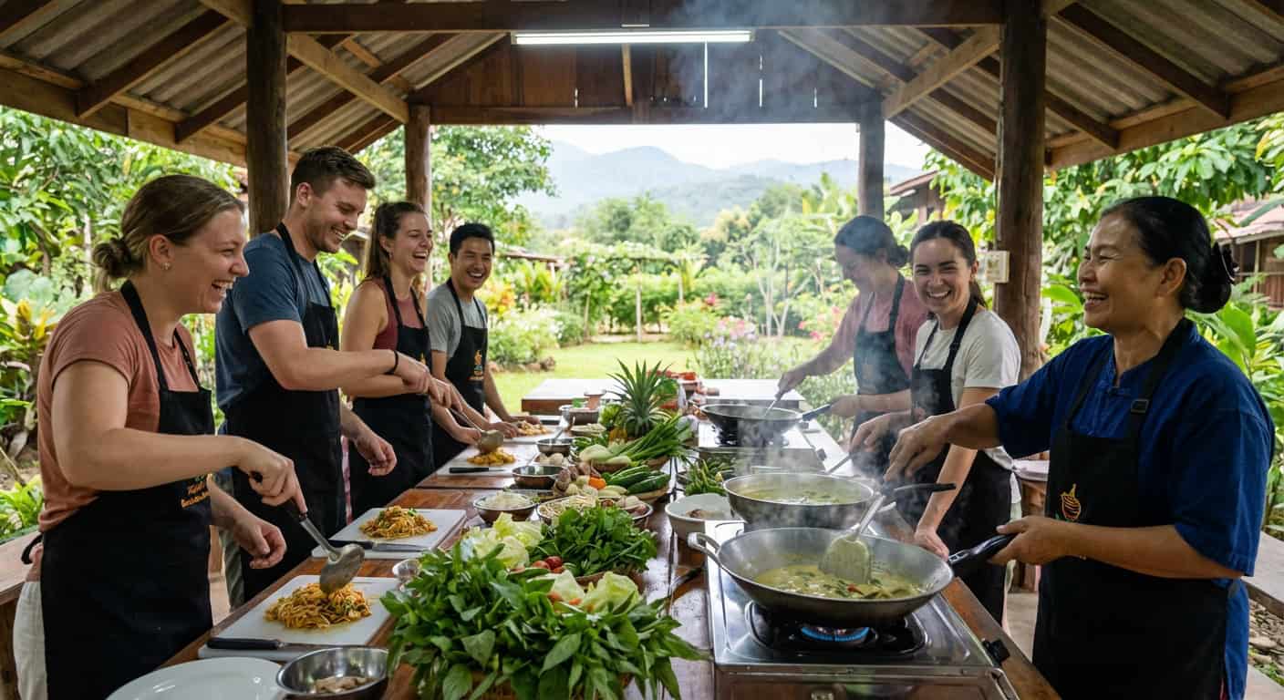 Wat Pha Lat jungle temple with moss-covered stone structures in Chiang Mai