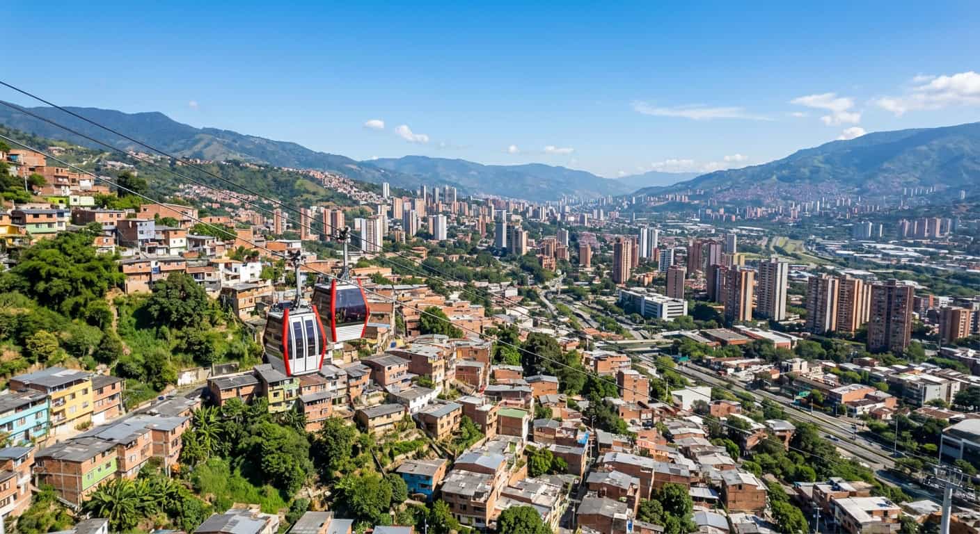 Metro cable car city panorama