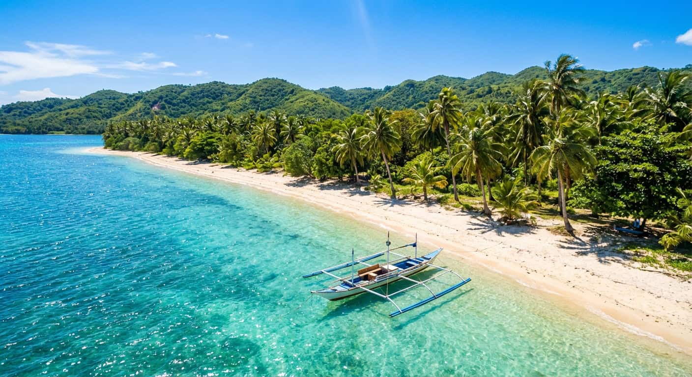 Cebu coastline with turquoise water and green hills under a bright tropical sky