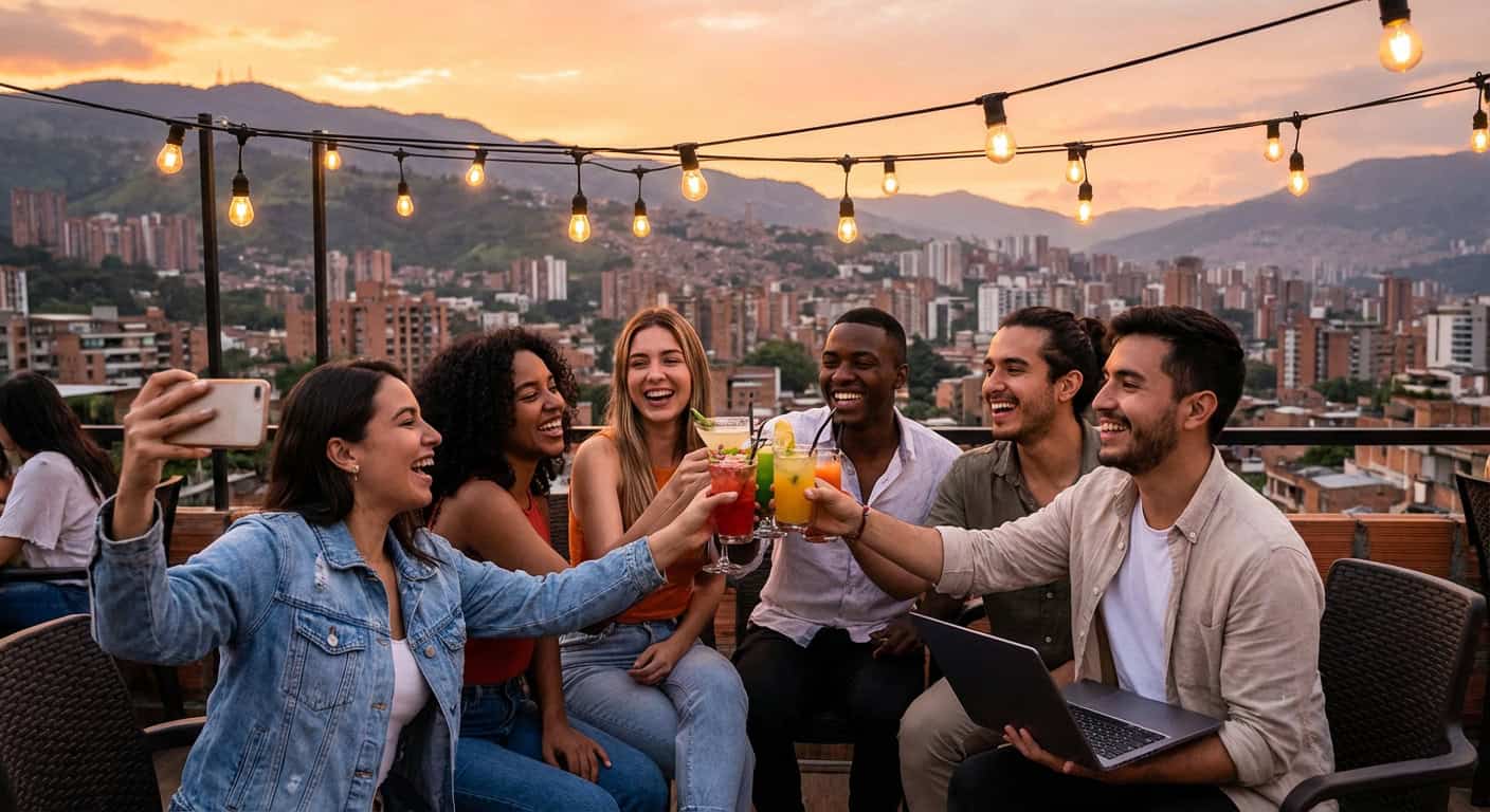 Nomads socializing rooftop