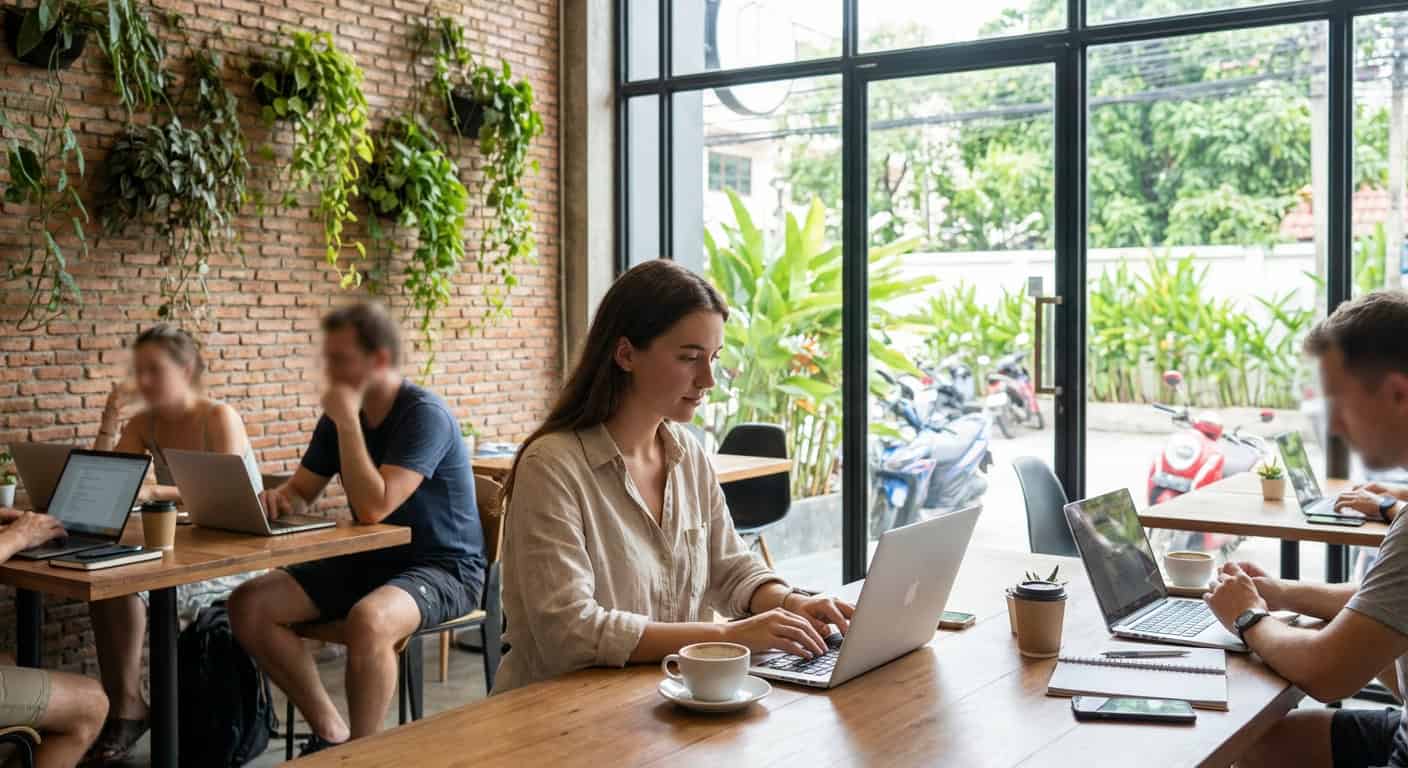 Laptop showing an online visa application form on a desk with passport nearby