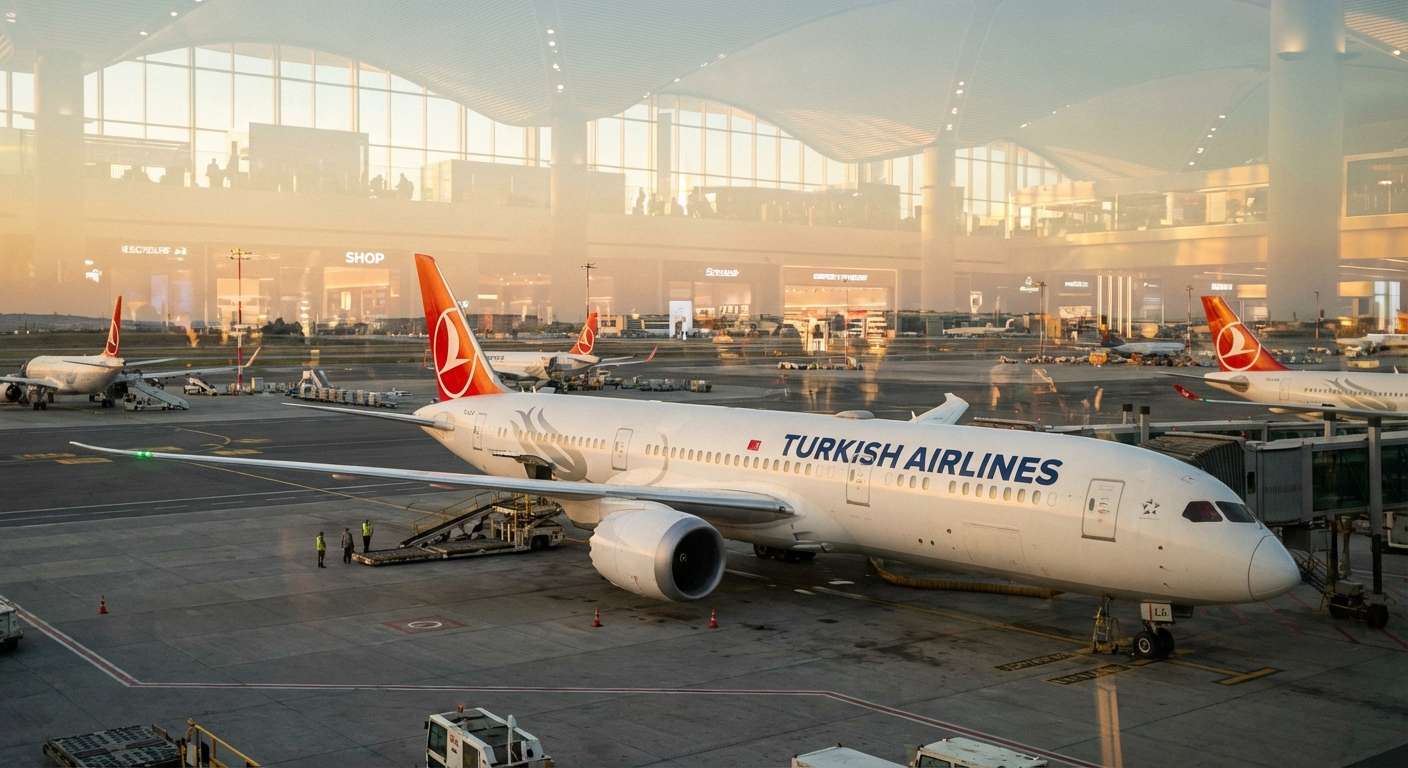 Turkish Airlines aircraft at Istanbul Airport gate